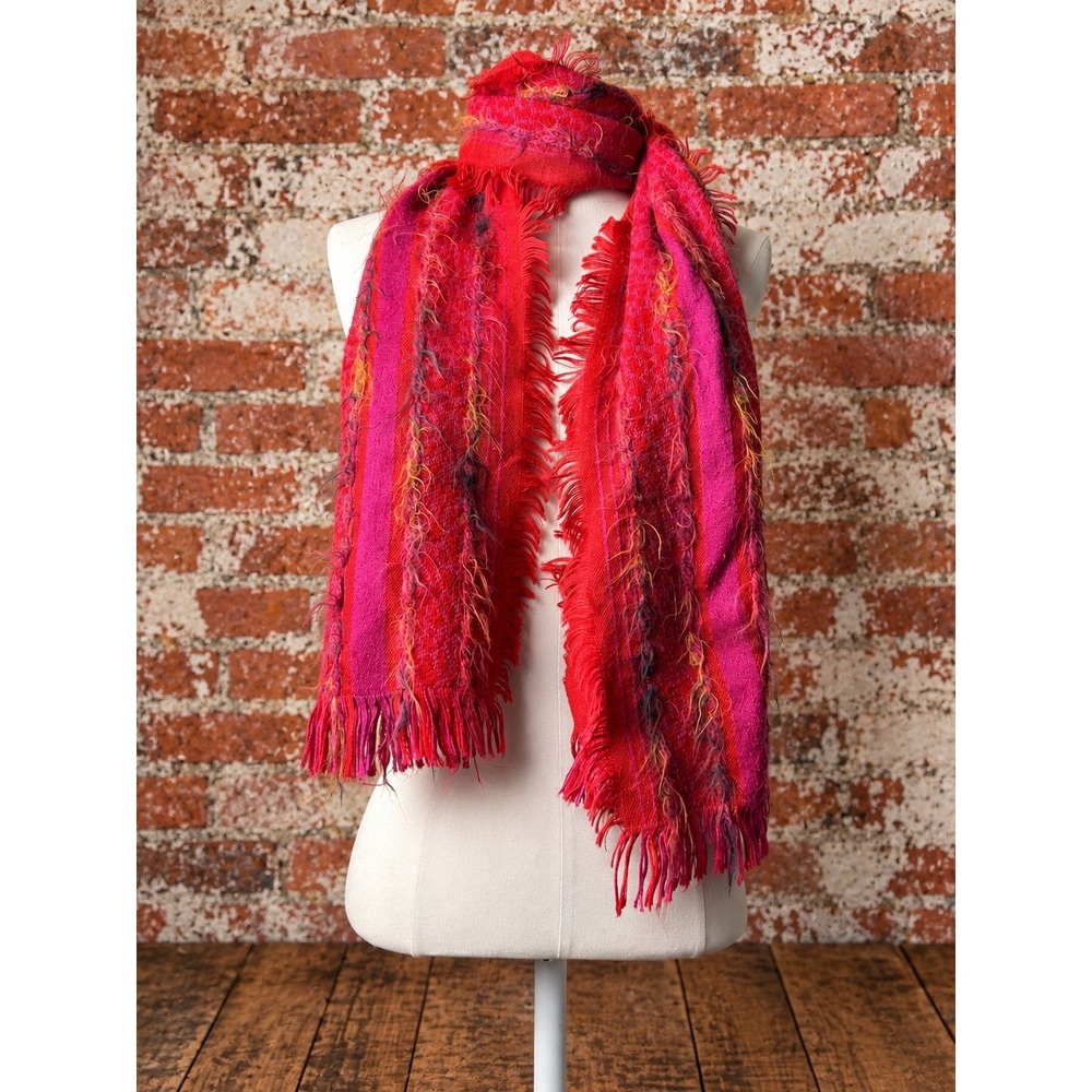 VTG Fringed Eyelash Yarn Scarf Made in France Boho Artisan Whimsy Eclectic